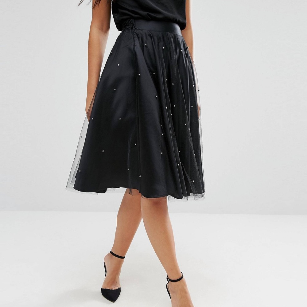 Boohoo black satin tulle skirt